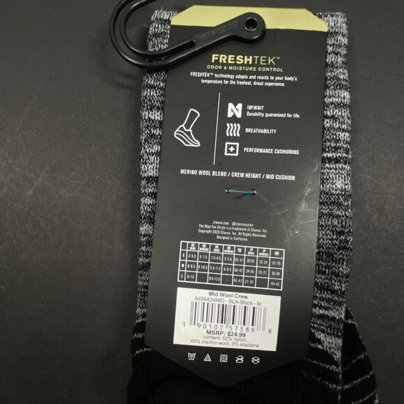 NWT Stance Freshtek Performance Mid-Cushion Merino Wool Blend Crew Sock - Medium - Picture 4 of 4